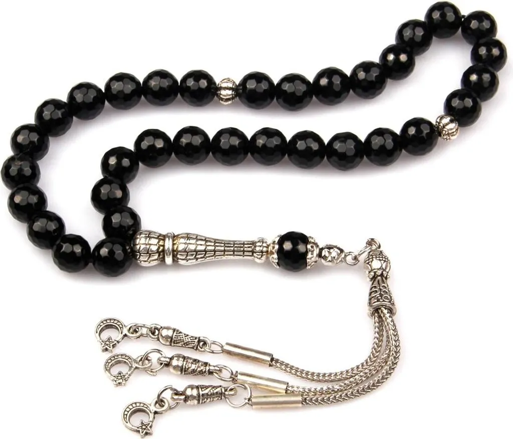 Chapelet 33 Perles en Onyx Facetté : Qualité Supérieure 8 mm