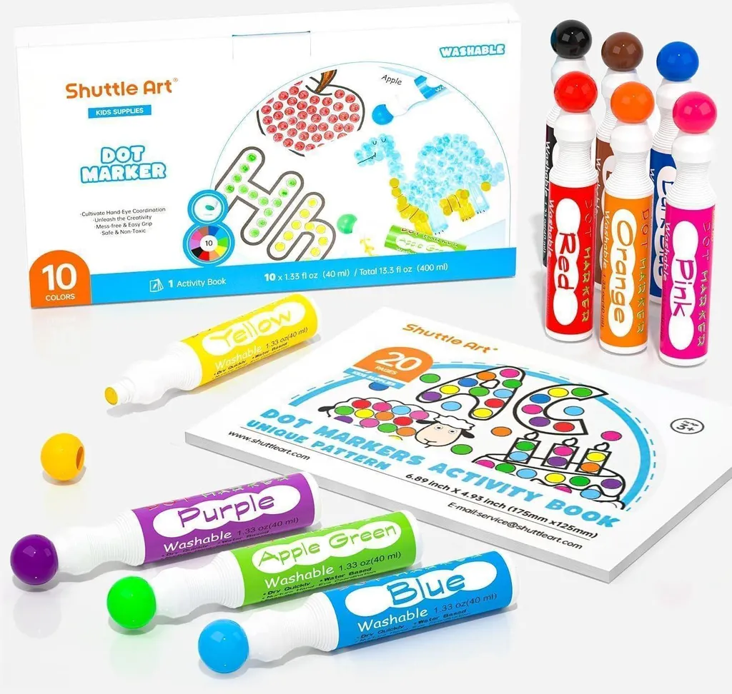 Shuttle Art 10 Marqueurs à Points pour Enfants Lavables et Non Toxiques