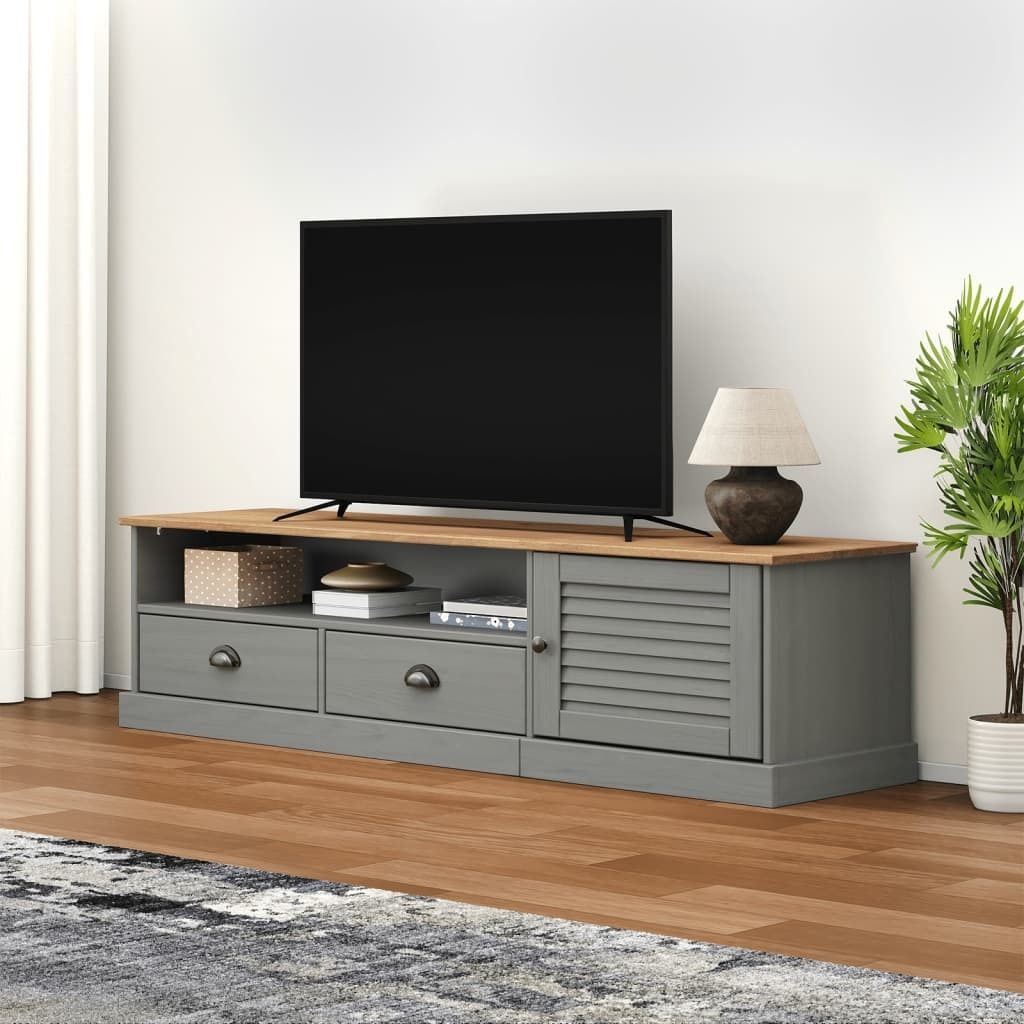 "2026 Promotion" TV-Schrank - TV-Lowboard - VIGO Grau 156x40x40 cm Massivholz Kiefer - TV-Regal CC21398