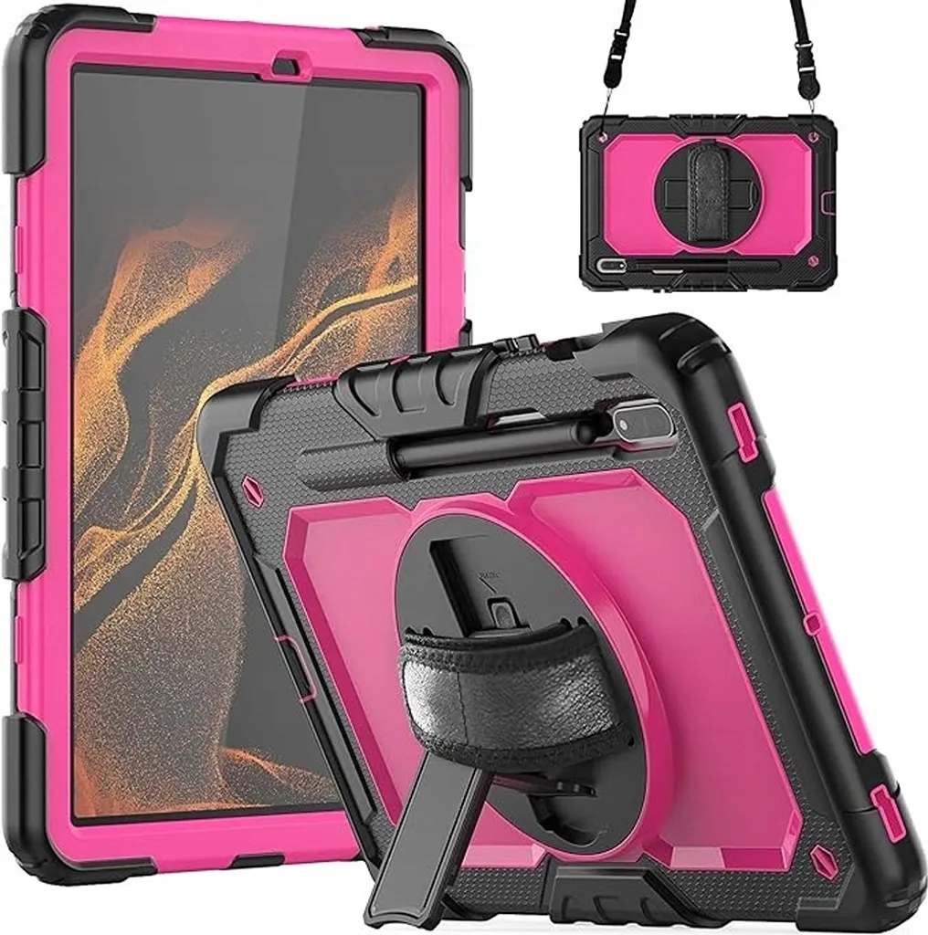 Custodia Rugged Samsung Tab S8 Rosa: Blindatura e Stand 360 Gradi