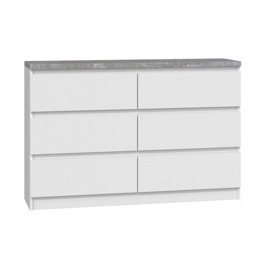 Roe Furniture | Kommode - 6 Schubladen - 120 cm - Weiß matt - Graue Arbeitsplatte - Modernes Design - Viel Stauraum