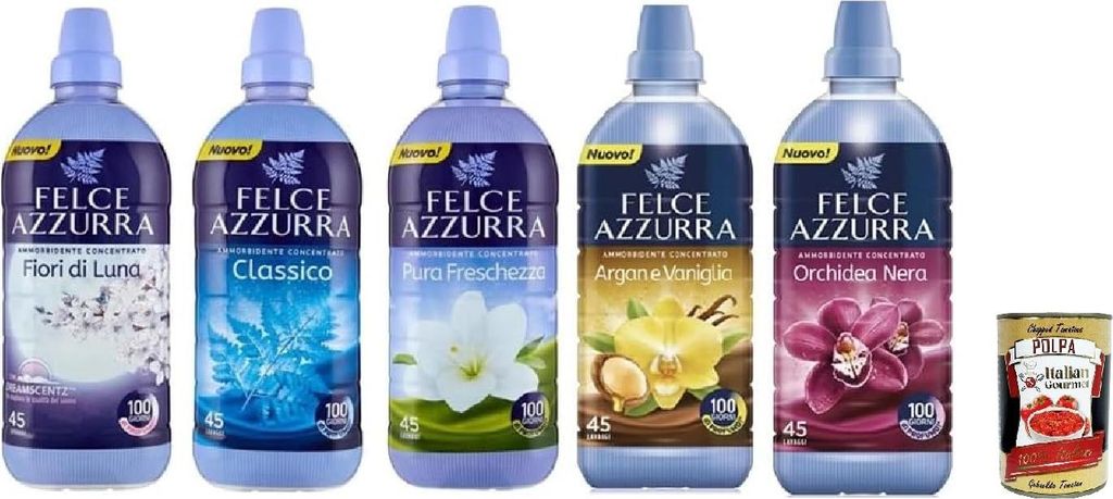 Felce Azzurra Testpaket - Ammorbidente Concentrato - Konzentrierter Weichspüler Unverwechselbarer Duft – 45 Wäschen – 5 x 900ml + Italian Gou...