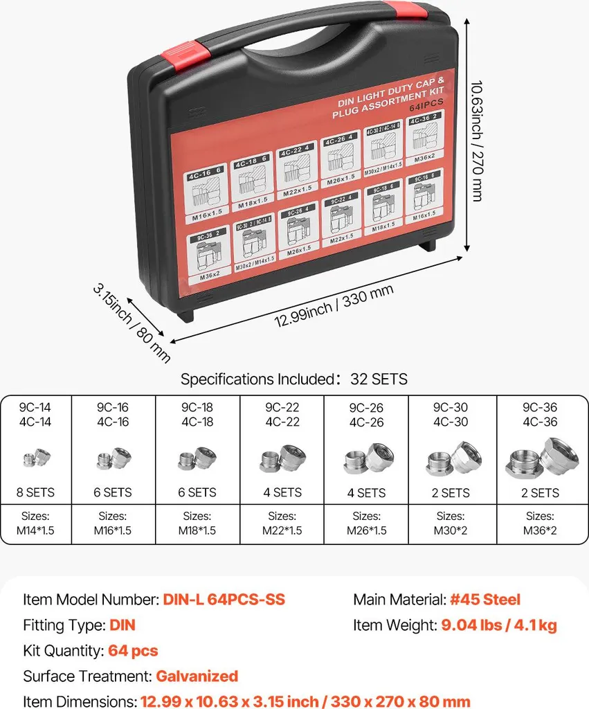 Mallette de connecteurs hydrauliques DIN et bouchons pour flexibles - 7