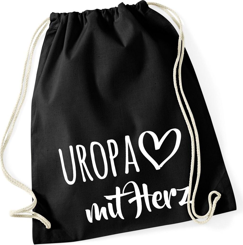 Huuraa Turnbeutel Uropa mit Herz 12 Liter Black Baumwolle Rucksack Geschenkidee