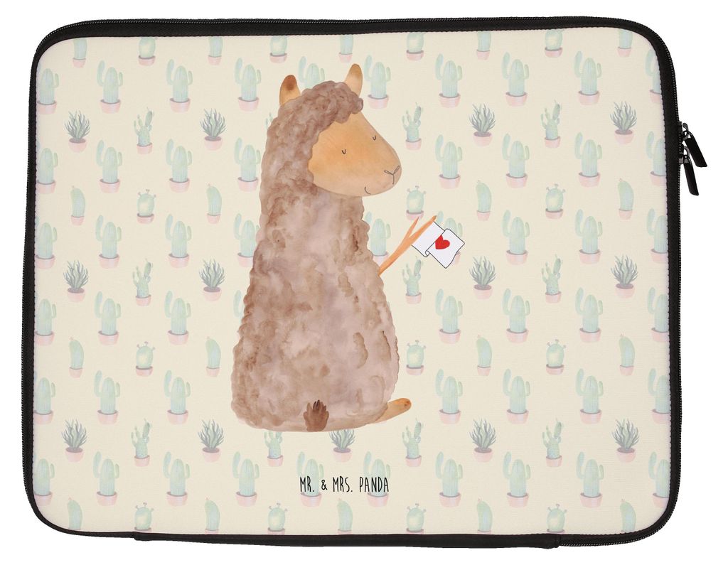 Mr. & Mrs. Panda Laptop Tasche Alpaka Fahne 27 x 36 cm - Kaktus Grün - Geschenk, Computertasche, Notebook, Laptoptasche, Alpakas, Liebe, Hülle, L...