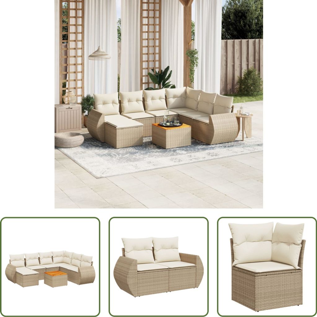 The Living Store 8-tlg. Garten-Sofagarnitur mit Kissen Beige Poly Rattan