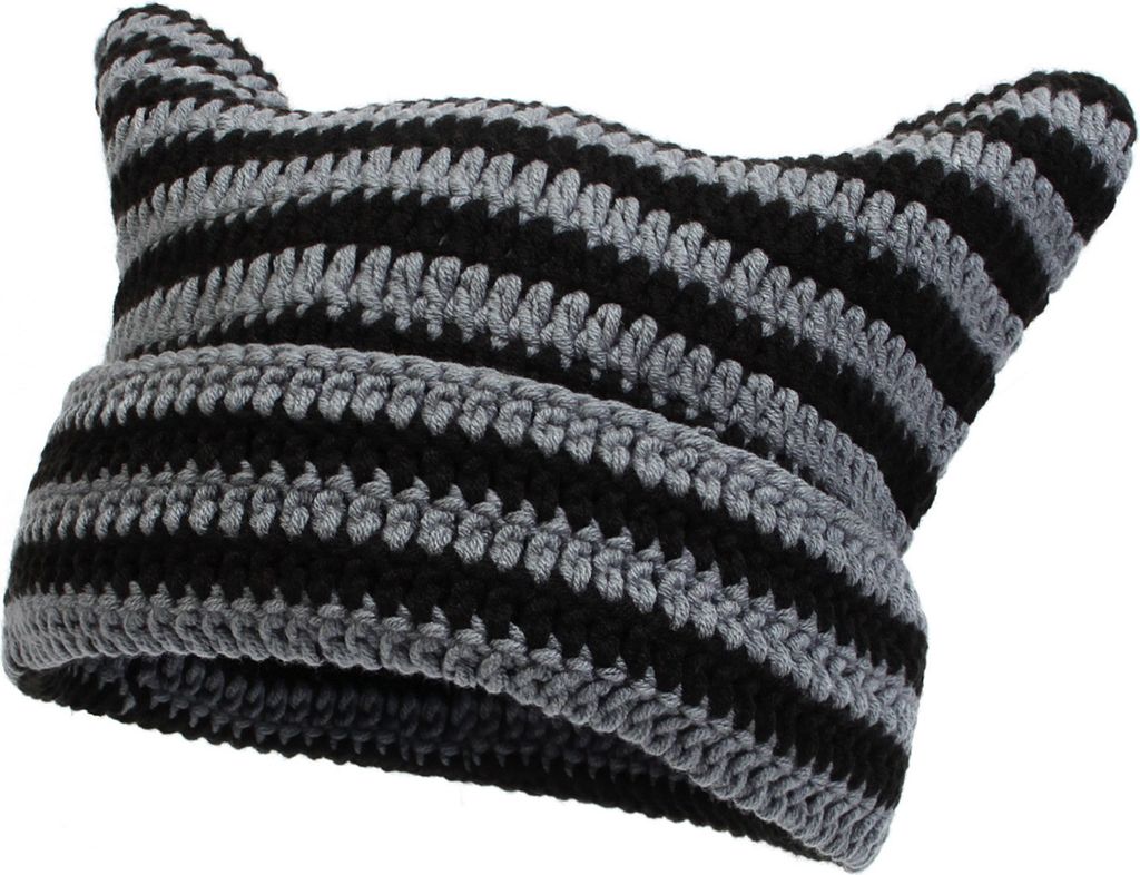 Warme Strickmützen für Herbst und Winter im Freien, süße gestreifte Katzenohrmütze ohne Krempe, verdickte, dehnbare Kopfbedeckung, Wollgarn, g...