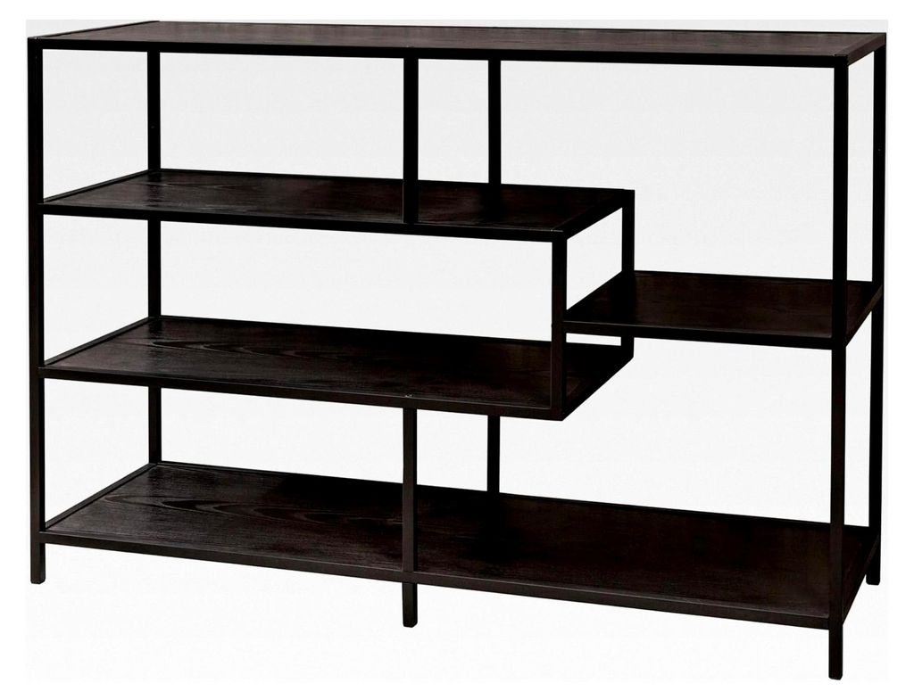 Industriales Bücherregal Slim LINE 114 cm Esche schwarz mit fünf Regalböden