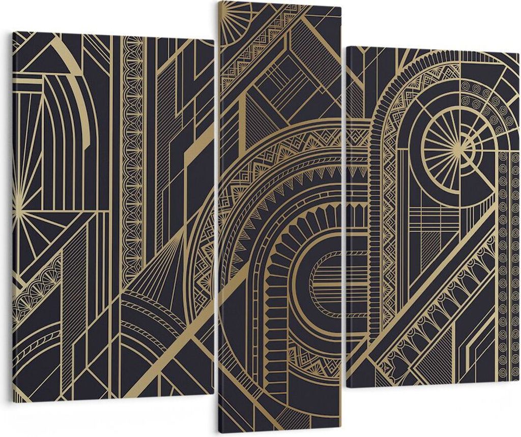 Bild auf Leinwand - Leinwandbild - 3 Teile - Ornament Gold Schwarz - 95x80cm - Wand Bild - Wanddeko - Wandbilder - Leinwanddruck - Bilder - Wanddek...