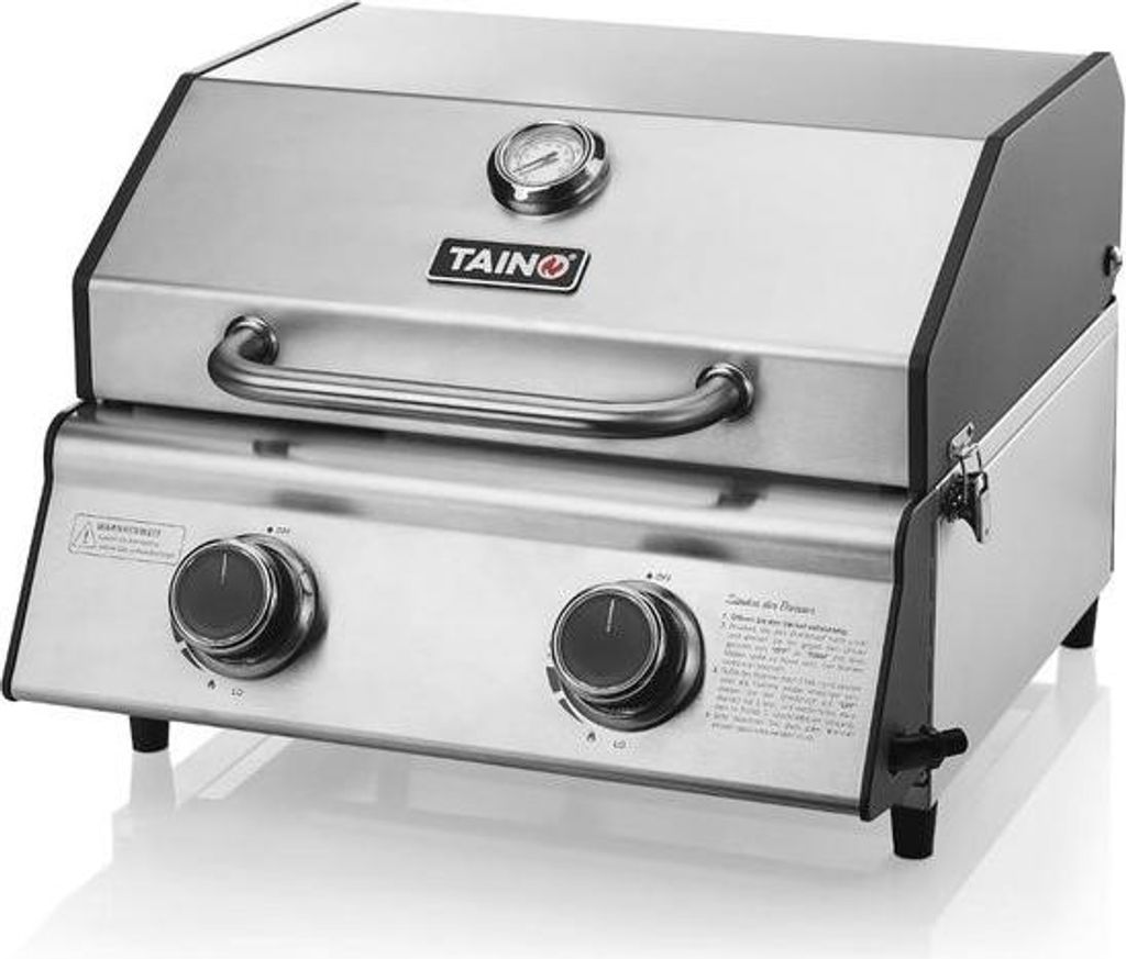 Kompakter Gas-Tischgrill mit 2 Brennern – Edelstahlgrill für Camping und Garten