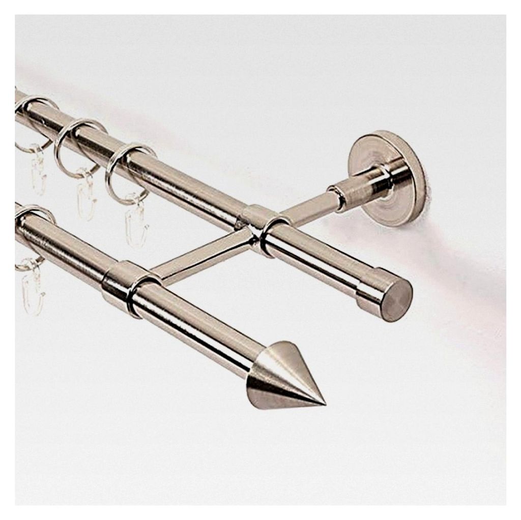 Gardinenstange 140 cm 2-läufig 16 mm mit Endstücken Kegel und Standard inklusive 28 Ringen Wandmontage