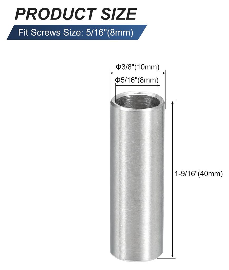 5 Stš¹ck Distanzhš¹lsen Abstandshalter Edelstahl, 8mm ID x 10mm OD x 40mmL 304 Edelstahl Runde Abstandshalter ohne Gewinde S?ulen fš¹r Schrau...