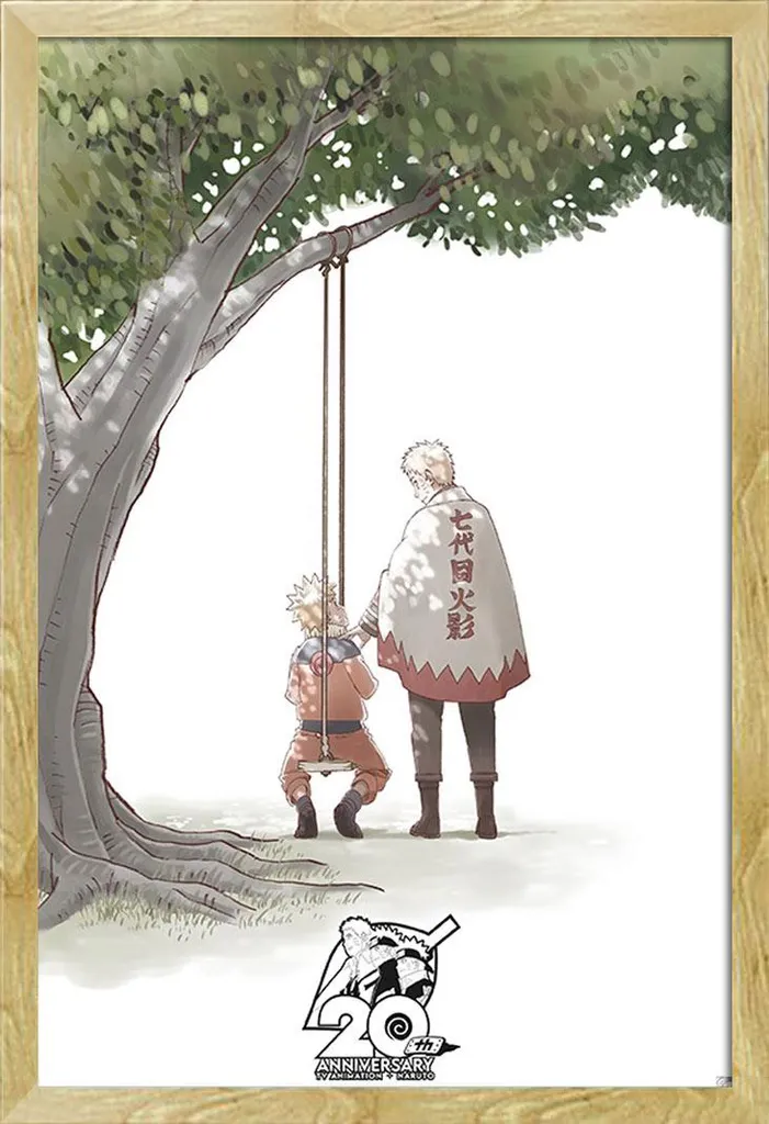 Naruto Shippuden - Poster - 20 anni di anniversario + cornice intercambiabile, Shinsuke® Maxi MDF faggio, pannello acrilico