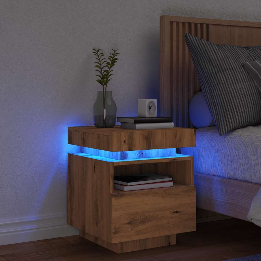 vidaXL Nachttisch mit LED-Leuchten Artisan-Eiche 40x39x48,5 Produktbild 