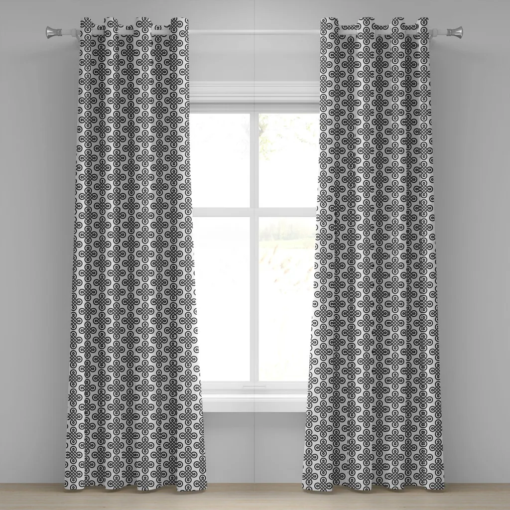 Rideau à œillets celtique ABAKUHAUS motifs irlandais 280x245cm Blanc Noir