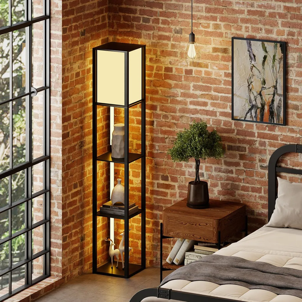 Lampe sur pied étagère moderne en bois avec éclairage LED variable - 8