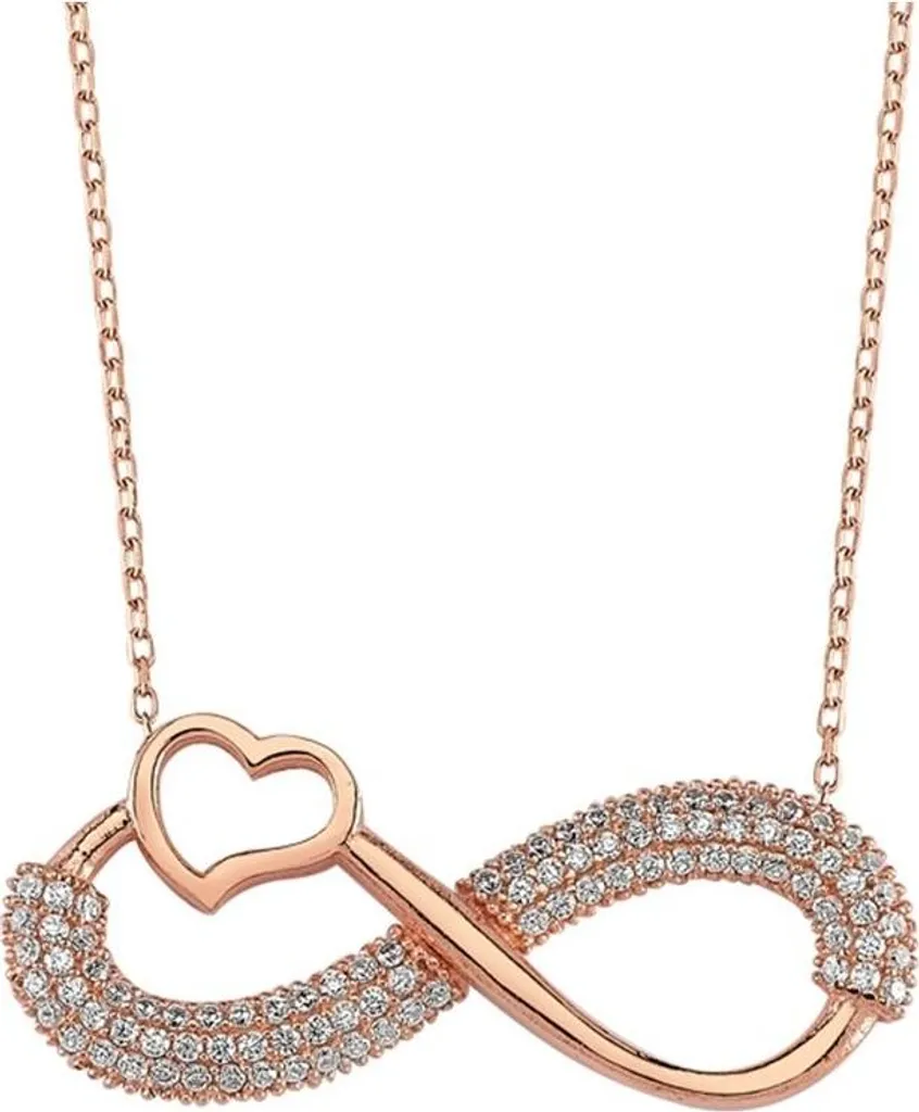 Cadeau Bijou Femme : Collier Infini Argent et Cœur Or Rose Brillant