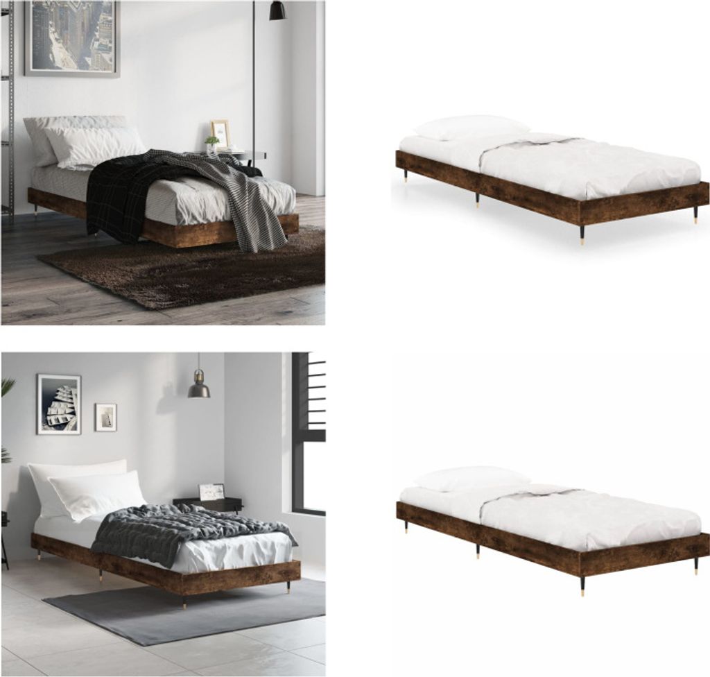 vidaXL Bettgestell Räuchereiche 75x190 cm Holzwerkstoff - Bettgestell - Bettgestelle - Bettrahmen - Bett