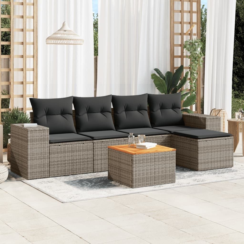 Design 6-tlg. Garten-Sofagarnitur mit Kissen Grau Poly Produktbild 