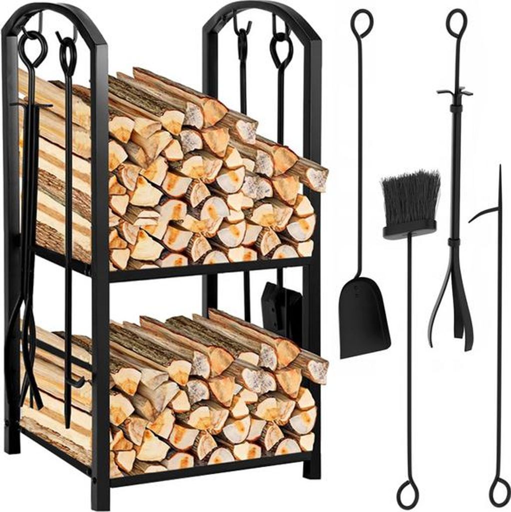 Verk 27138 Koš na dřevo a krbové nářadí 30x40x74 cm černá Obrázek produktu 