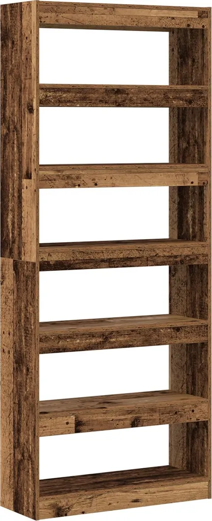 Grande bibliothèque de rangement effet bois ancien pour salon et bureau