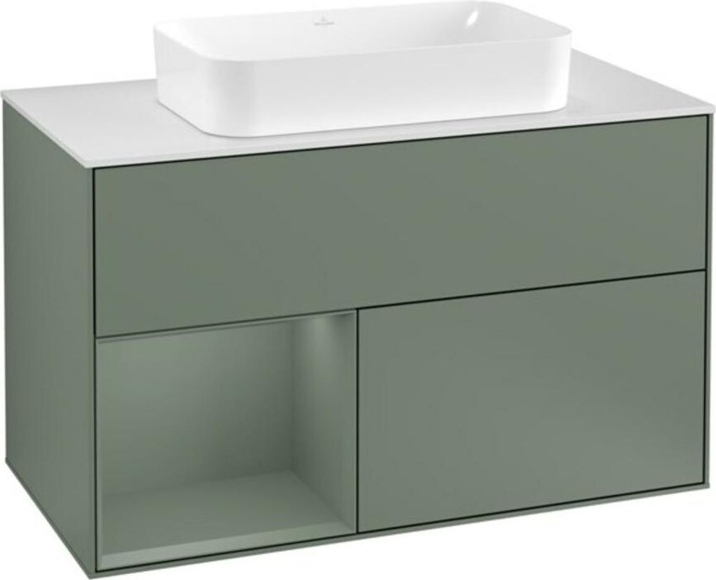 V&B Waschtischunterschrank Wandbeleuchtung Finion 100, Pl w m, Rg l Oli. m Lac, Oli. m Lac