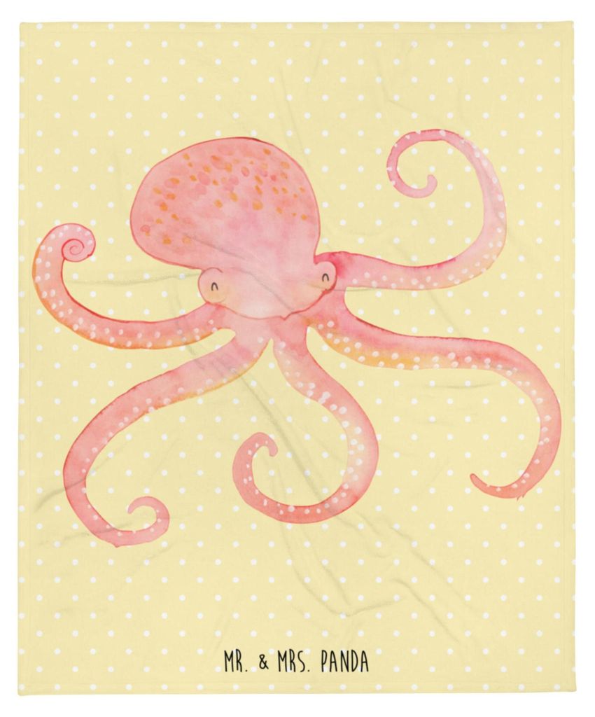 Mr. & Mrs. Panda Kuscheldecke Tintenfisch - Gelb Pastell - Geschenk, Wasser, Krake, Meerestier, Lustige Sprüche, Bettdecke, Tagesdecke, Ozean, Sof...