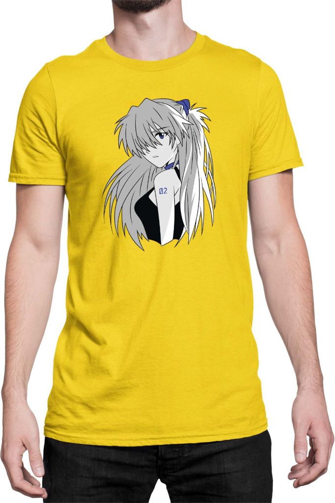 Herren T-Shirt Japan Anime Manga Neon Anime Genesis Manga Evangelion Asuka Langley Soryu 04 Asuka Legendary Pilot, Man S / Gelb