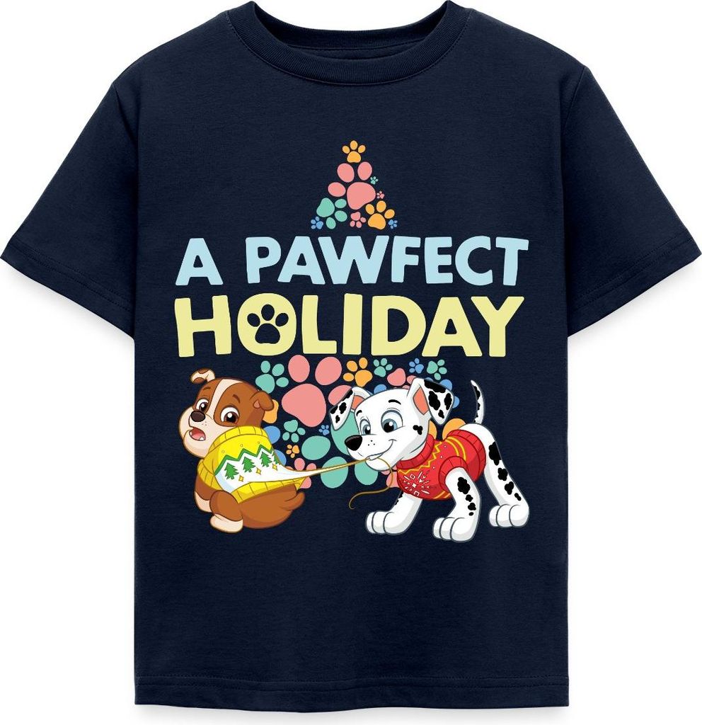 Spreadshirt Paw Patrol Rubble & Marshall Weihnachts-Design Kinder T-Shirt, 110/116 (5-6 Jahre), Navy