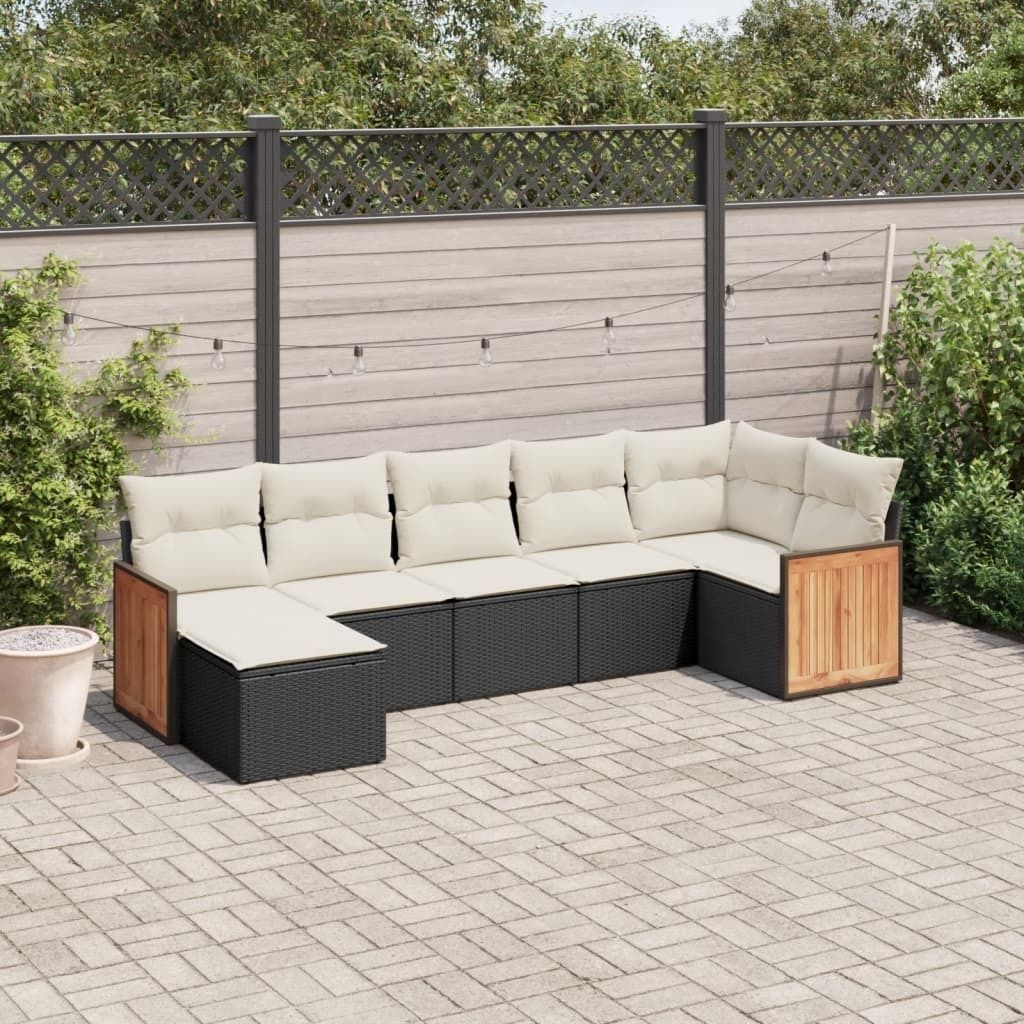 7-tlg. Garten-Sofagarnitur mit Kissen Schwarz Poly Rattan 3227869