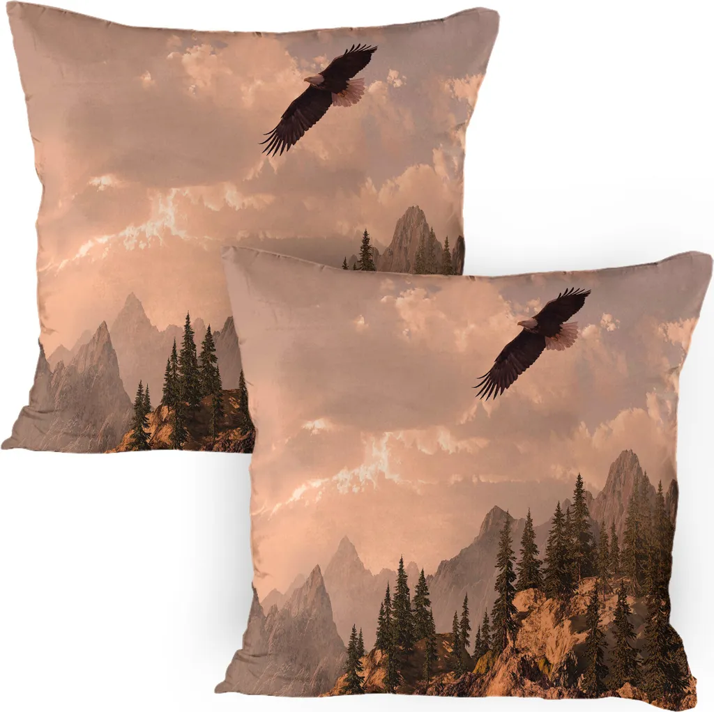 Federe Decorative 80x80 Aquila Montagne Rocciose - Set 2 Pezzi