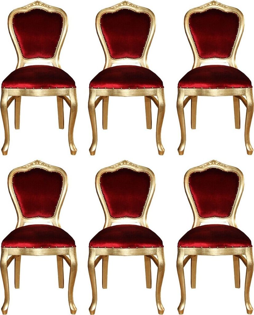 Casa Padrino Luxus Barock Esszimmer Set Bordeauxrot / Gold 45 x 46 x H. 99 cm - 6 handgefertigte Esszimmerstühle - Barock Esszimmermöbel