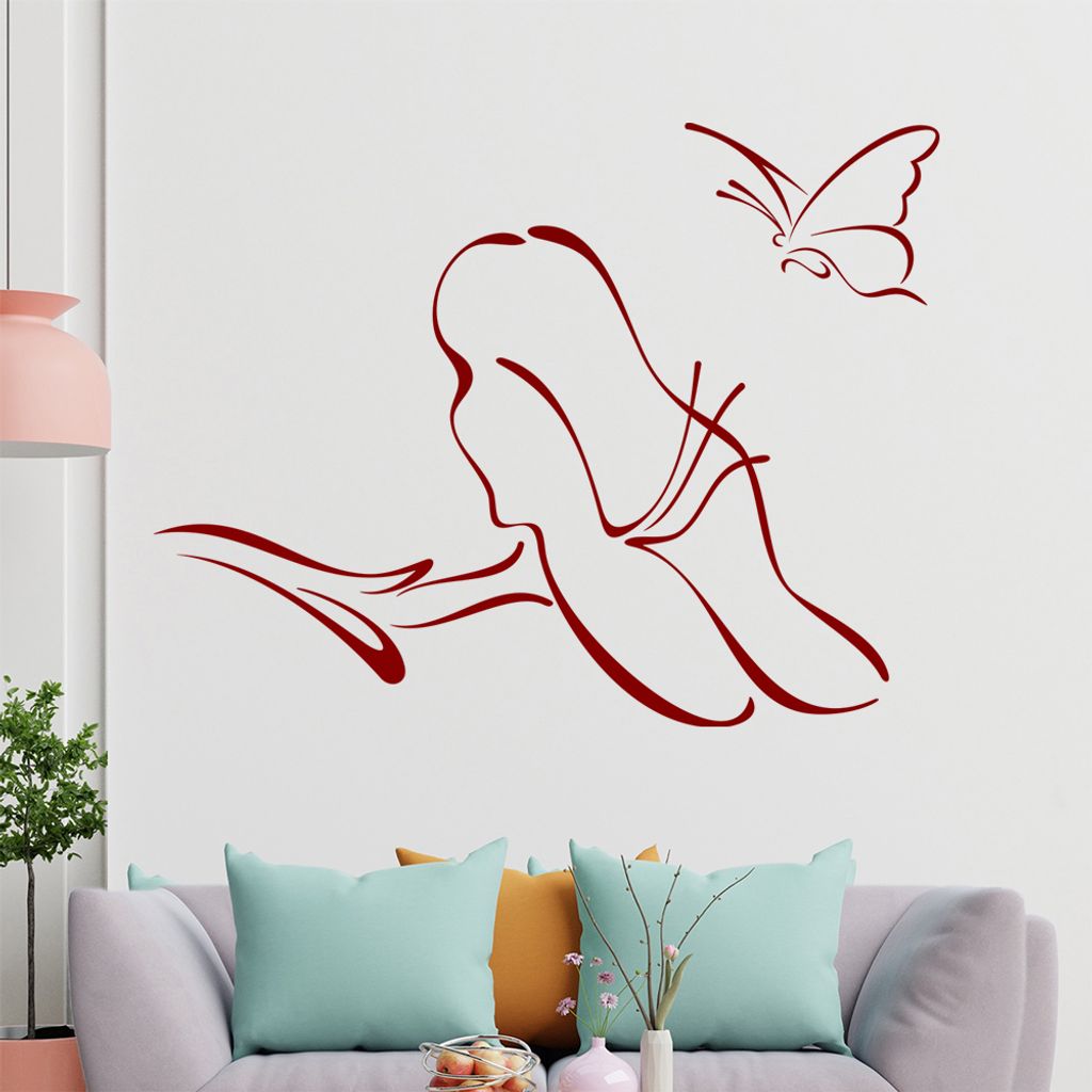 Schmetterling Blüte Linien Wandtattoo in 6 Größen - Wandaufkleber Wall Sticker - Dekoration, Küche, Wohnzimmer, Schlafzimmer, Badezimmer