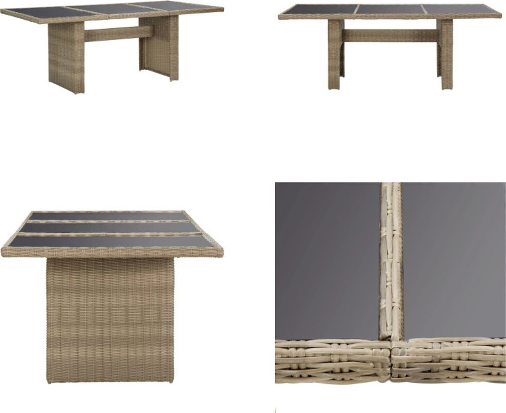 vidaXL Garten Esstisch Braun 200x100x74 cm Glas und Poly Rattan - Gartentisch - Gartentische - Outdoor-Tisch - Outdoor-Tische