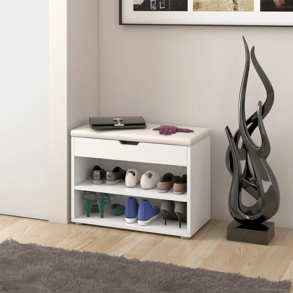 Panca per scarpe Vicco Rolfe, 60 x 45 cm, bianco - 15