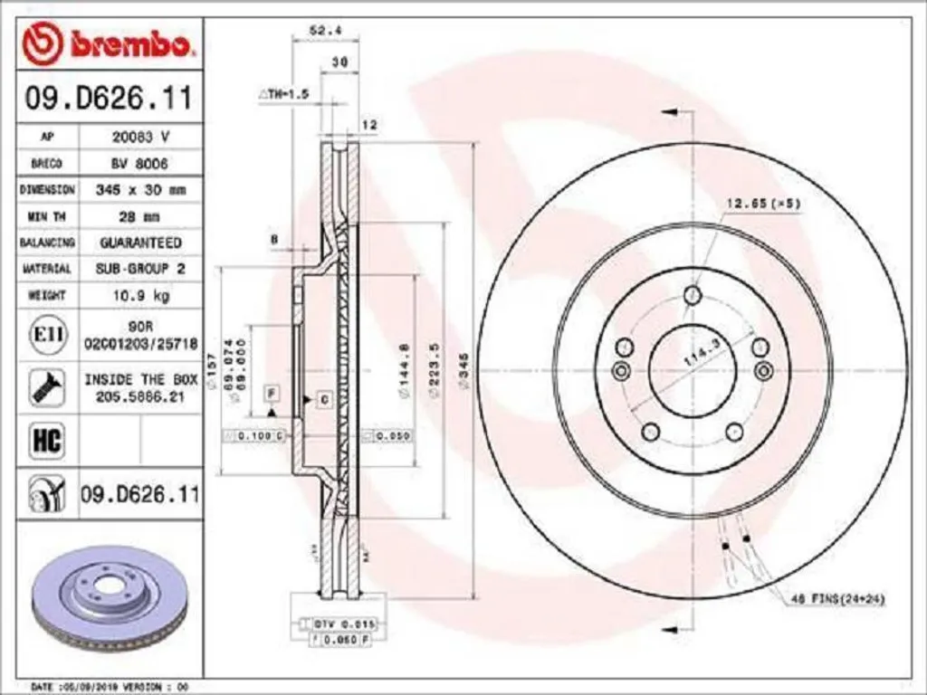 Jeu de 2 Disques Brembo 09.D626.11 Ventilés pour Hyundai i30 PD PDE