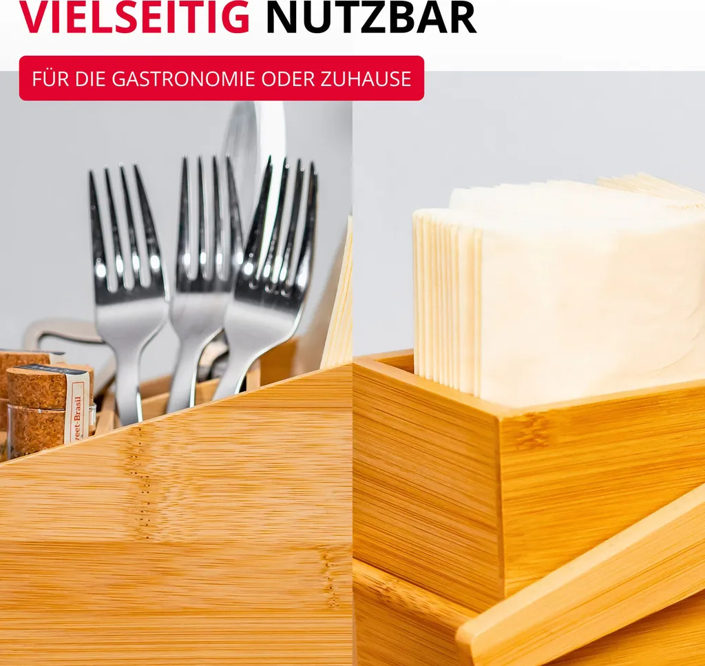 Rangement couverts en bambou résistant avec 5 compartiments