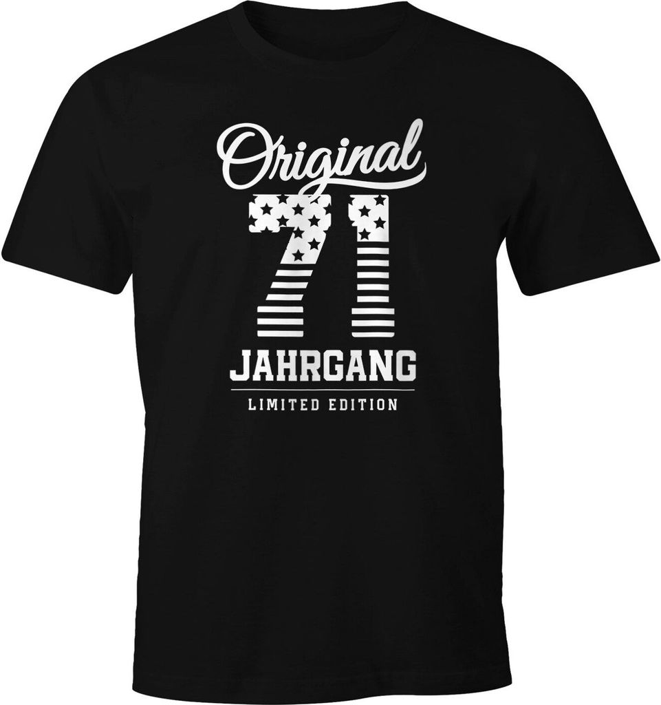 Herren T-Shirt runder Geburtstag Geschenk-Shirt Jahrgang 01-99 Fun-Shirt Jahrgangs-Shirt Moonworks 71 schwarz 5XL