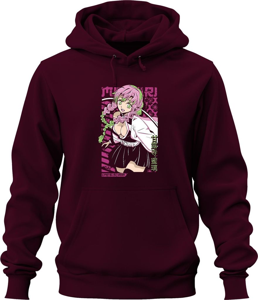 Mitsuri Kanroji Kimetsu no Yaiba kawaii rosa grün Haar Uni Hoodie Kapuzenpullover, Burgundy, XXL