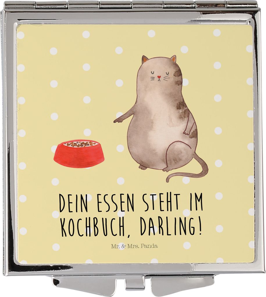 Mr. & Mrs. Panda Kosmetikspiegel Katze Fressen - Gelb Pastell - Geschenk, Taschenspiegel klappbar, Frauen Spiegel, Handspiegel, Schminkspiegel, Kla...