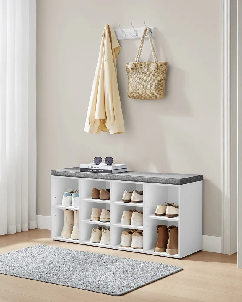 VASAGLE Schuhbank, Sitzbank, 10 Fächer, Länge 104 cm, Weiß