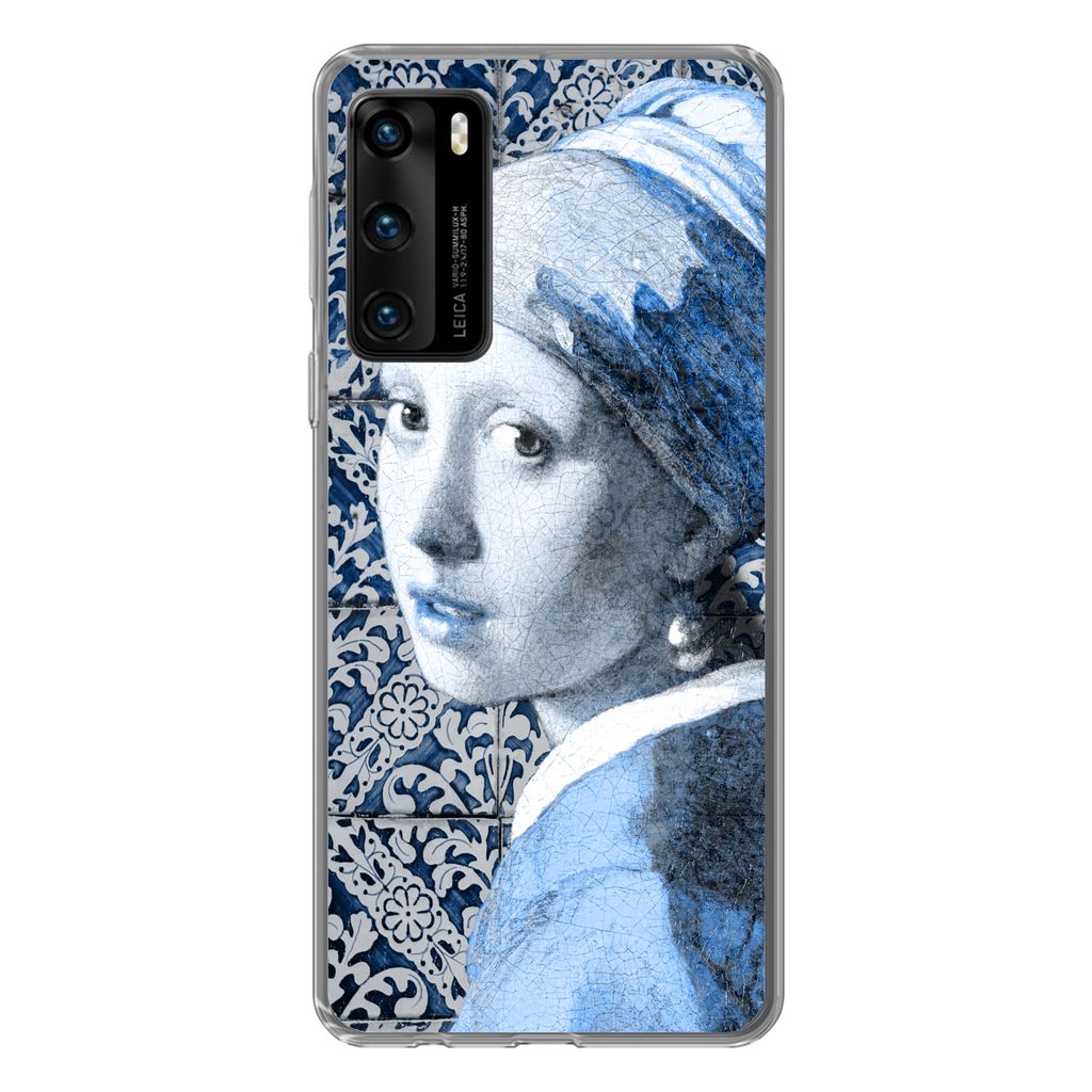 MuchoWow Handyhülle Schutzhülle Hülle für Huawei P40 Mädchen mit Perlenohrring - Vermeer - Delfter Blau Silikon Softcase Handy Hülle - Hand...