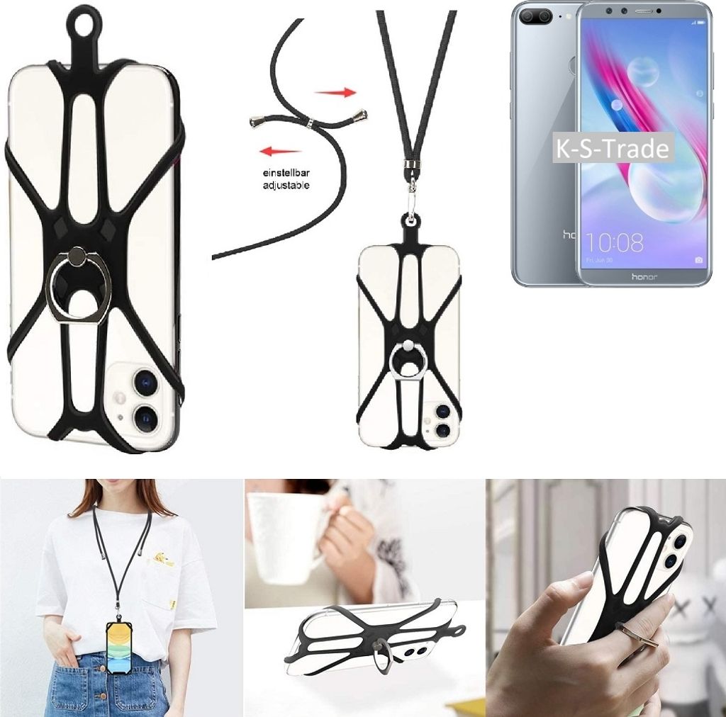 K-S-Trade 3in1 Handykette Handyband Handykordel Halsband Smartphone-Ring Handy-Ring kompatibel mit Huawei Honor 9 Lite Fingerhalterung Handyring