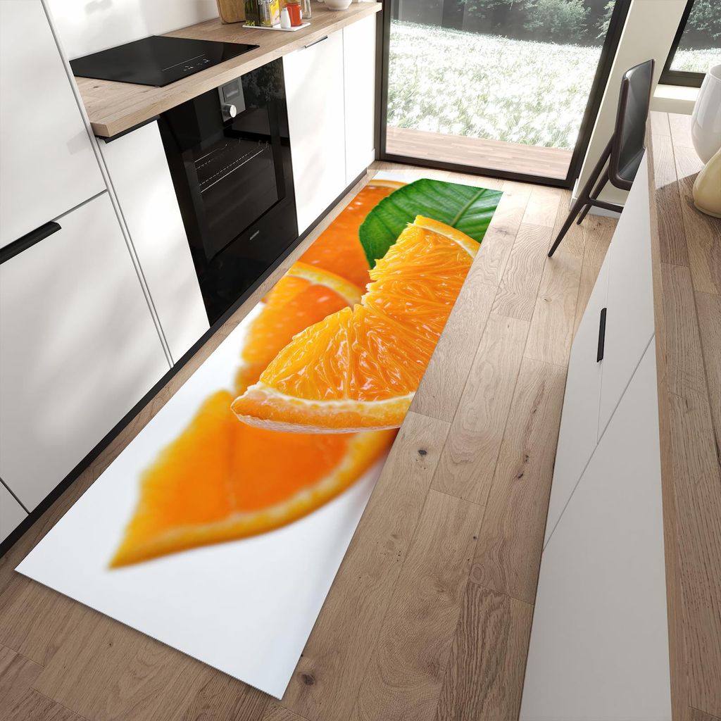 Küchenteppich 80x280cm rutschfest & abwischbar PVC Läufer - Orangenscheiben