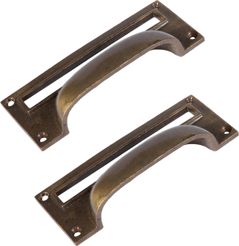 2x Anmeldungskabinettschublade Zug mit Kartenrahmen W129mm x H52mm Messing