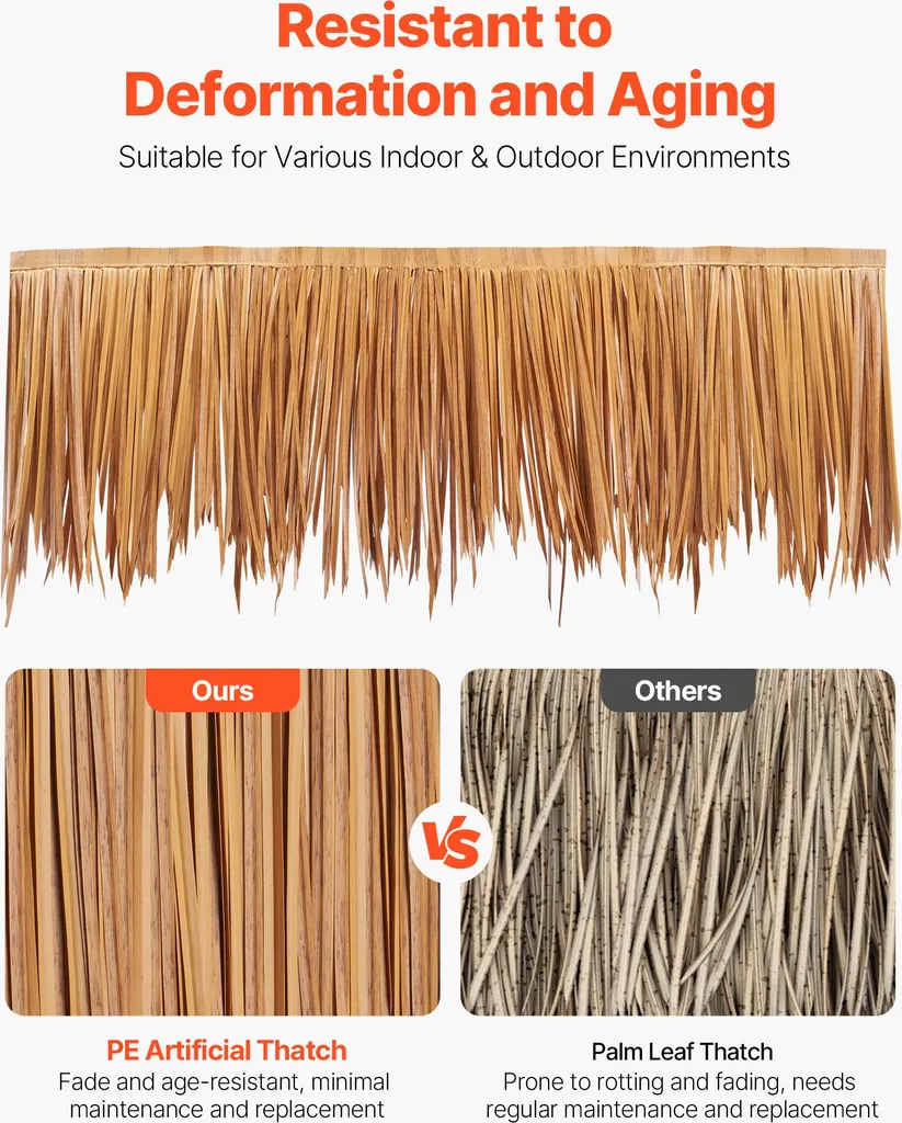 SucceBuy Tetto di paglia artificiale, 1000x40 cm, stile messicano, rotolo di tetto in PE, tetto di palma, aspetto tetto di paglia, adatto per terrazza, piscina, spiaggia, padiglione e decorazione di feste hawaiane - 3
