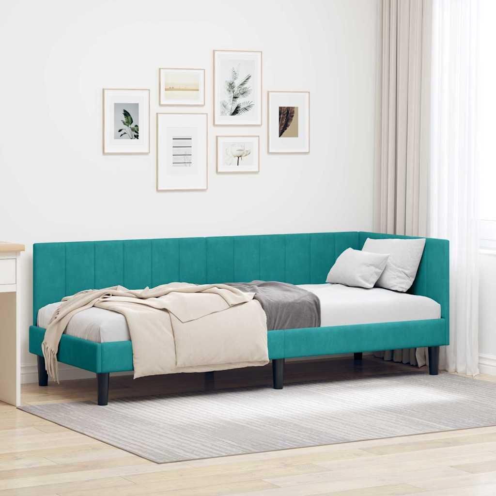 Maison Exclusive - Eckbettgestell mit Kopfteil Türkis 80 cm x 200 cm Samt
