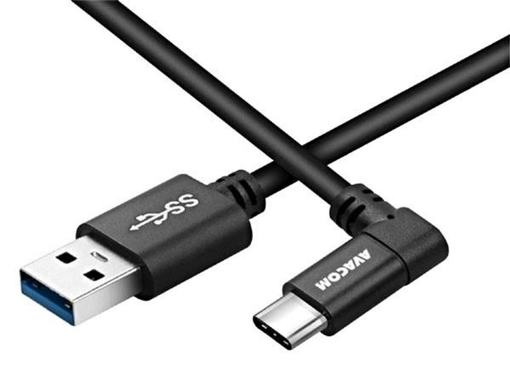 Avacom USB-Kabel (3.1), USB A M - USB C (M), 1,1m, rund, schwarz, 90 Grad Stecker