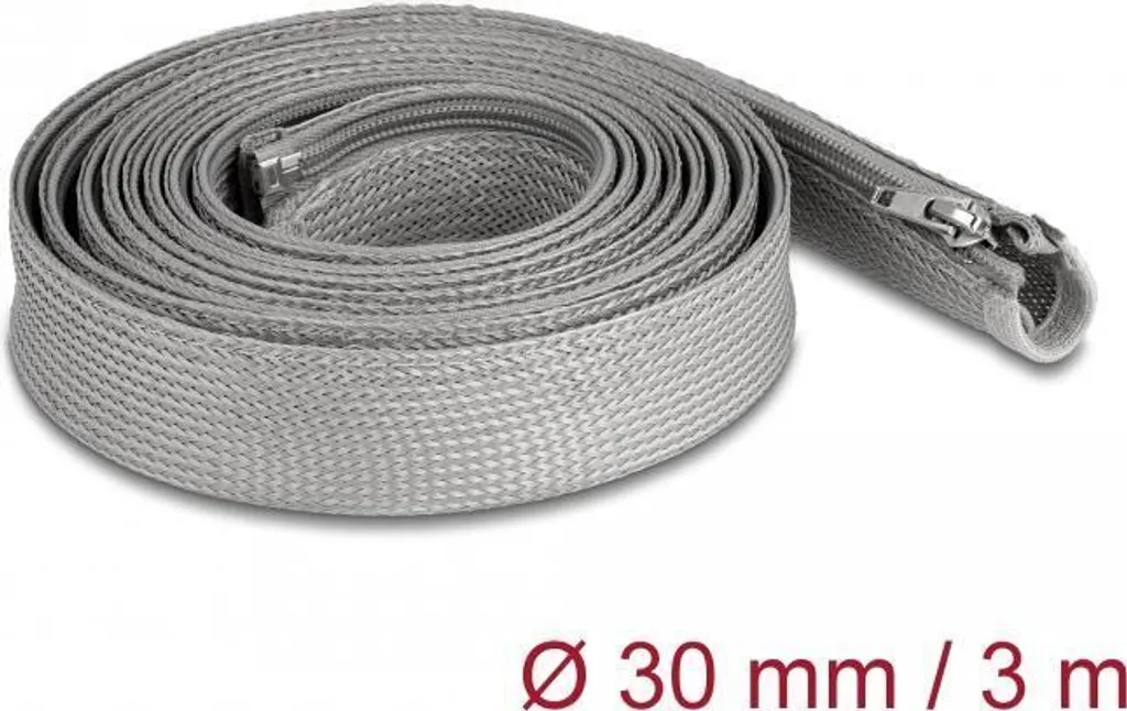 Gaine tressée grise 30mm à fermeture éclair Delock 3m haute densité