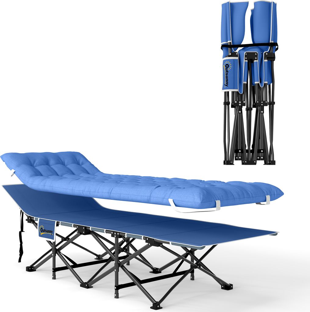 Outsunny Feldbett faltbar Campingbett mit Matratze Kopfkissen Seitentasche